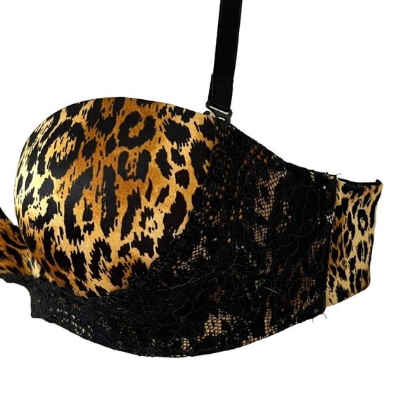 VICTORIA’S SECRET LEOPARD & LACE CONVERTIBLE STRAPLESS MIRACULOUS PADDED BRA SIZ - Picture 10 of 13